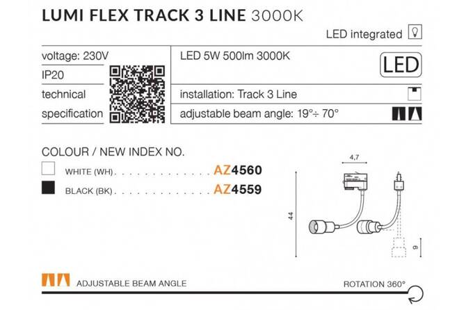 Oprawa szynowa LUMI TRACK 3LINE 5W 3000K WH (AZ4558) - Azzardo