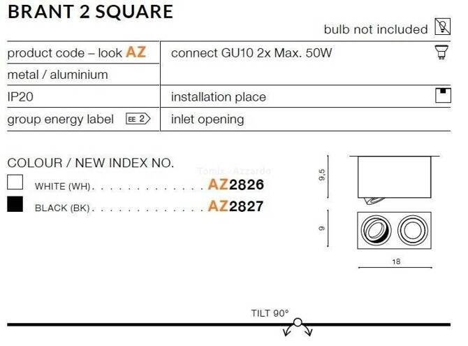 Plafon BRANT 2 SQUARE black (AZ2827) - AZZARDO