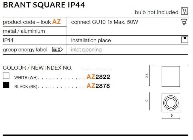 Plafon BRANT SQUARE IP44 black (AZ2878) - AZZARDO