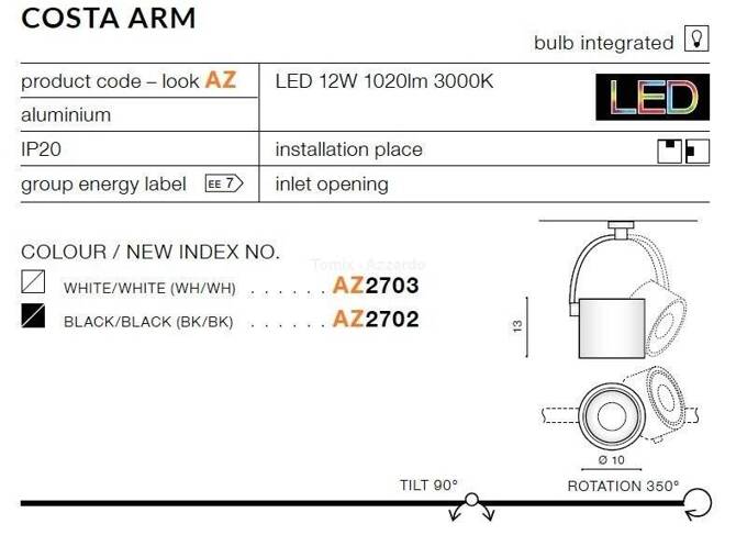 Plafon COSTA ARM white/white (AZ2703) - AZZARDO