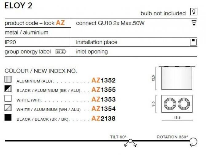 Plafon ELOY 2 black/aluminium (AZ1355 | GM4204-BK-ALU) - AZZARDO