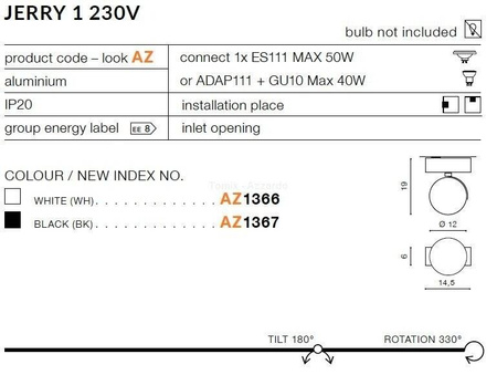 Plafon JERRY 1 230V black (AZ1367 | GM4113-BK) - AZZARDO