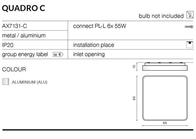 Plafon QUADRO C srebrny (AZ0204 Azzardo)