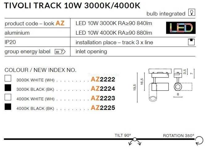 Plafon TIVOLI TRACK 10W 3000K black (AZ2224 | SH643000-10-BK) - AZZARDO