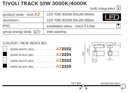 Plafon TIVOLI TRACK 10W 4000K white (AZ2223 | SH634000-10-WH) - AZZARDO